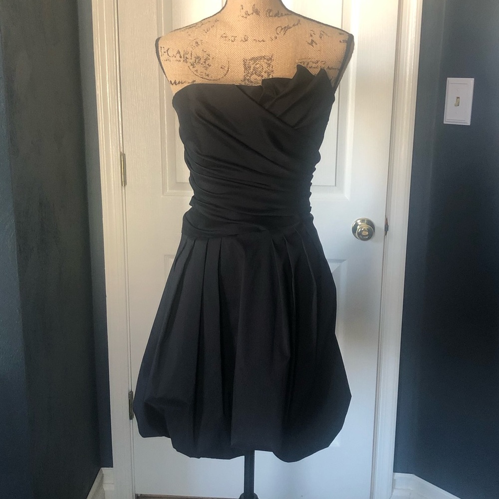 Betsy and Adam strapless black cocktail dress